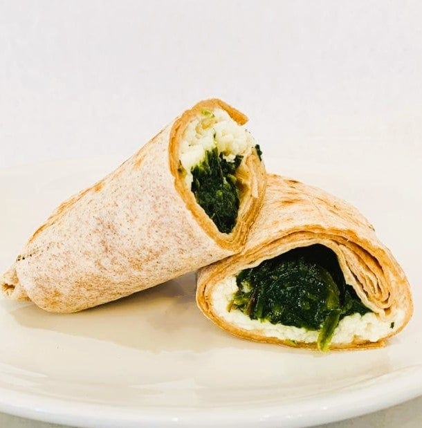 Egg Whites’ Feta Cheese and Spinach Wrap.